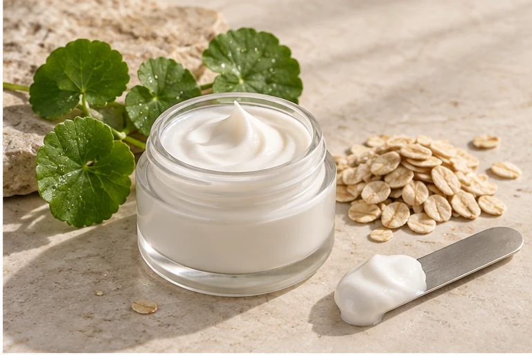Centella cream with oats and a rich white cream texture.