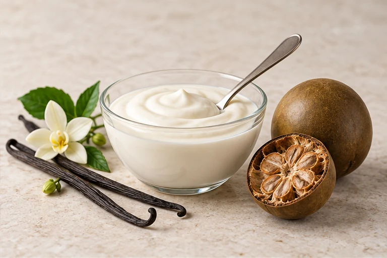 Vanilla cultured dairy dessert with monk fruit.